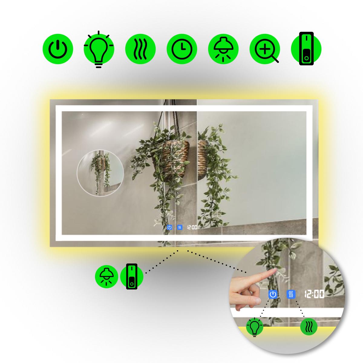 Зеркало с LED подсветкой Karnet с двумя сенсорами/часами и механическим включателем 100x80 см (Karnet/1000x800/5191-24/21/1)