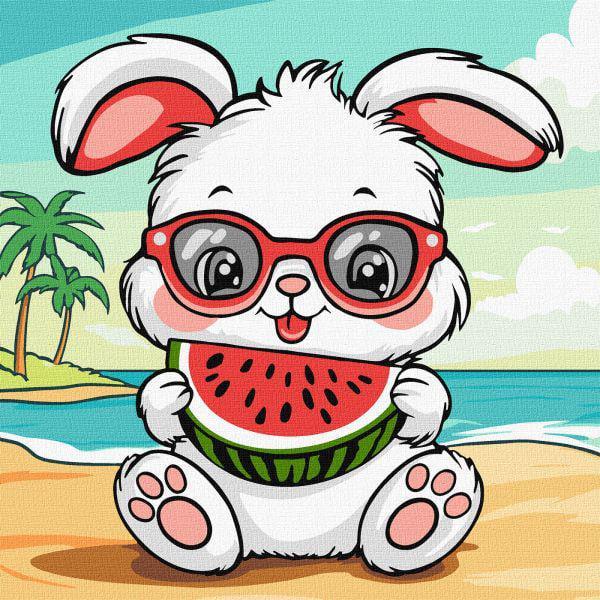 Картина за номерами Ideyka Літо Зайчик з кавуном 25x25 см (Id-KHO1257)