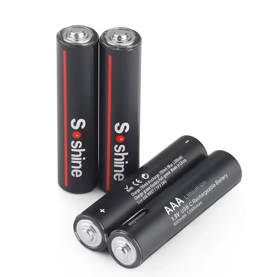 Батарейки AAA аккумуляторные Soshine с разъемом USB Type-C на 1,5V/600mWh 4 шт. (136207)