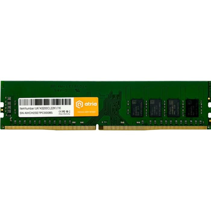 Оперативна память ATRIA DIMM DDR4 16 Гб 3200 МГц Green (UAT43200CL22K1/16)