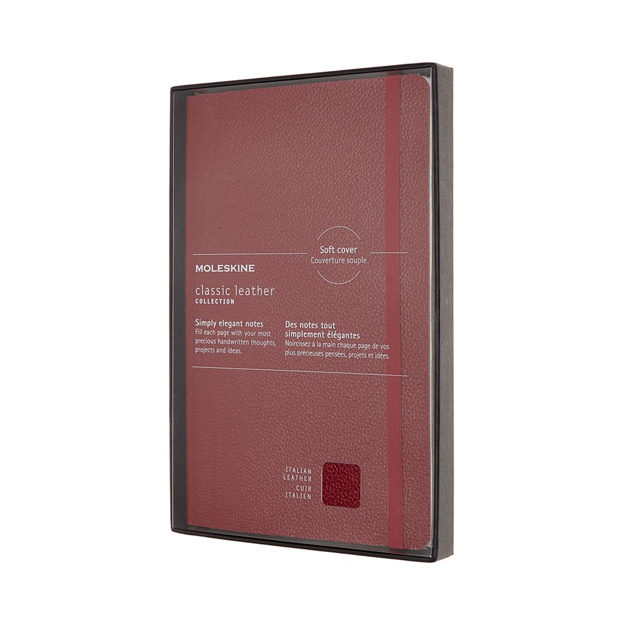 Блокнот Moleskine Leather середній 13х21 см в лінійку бордовий м'який з боксом (8053853605986)