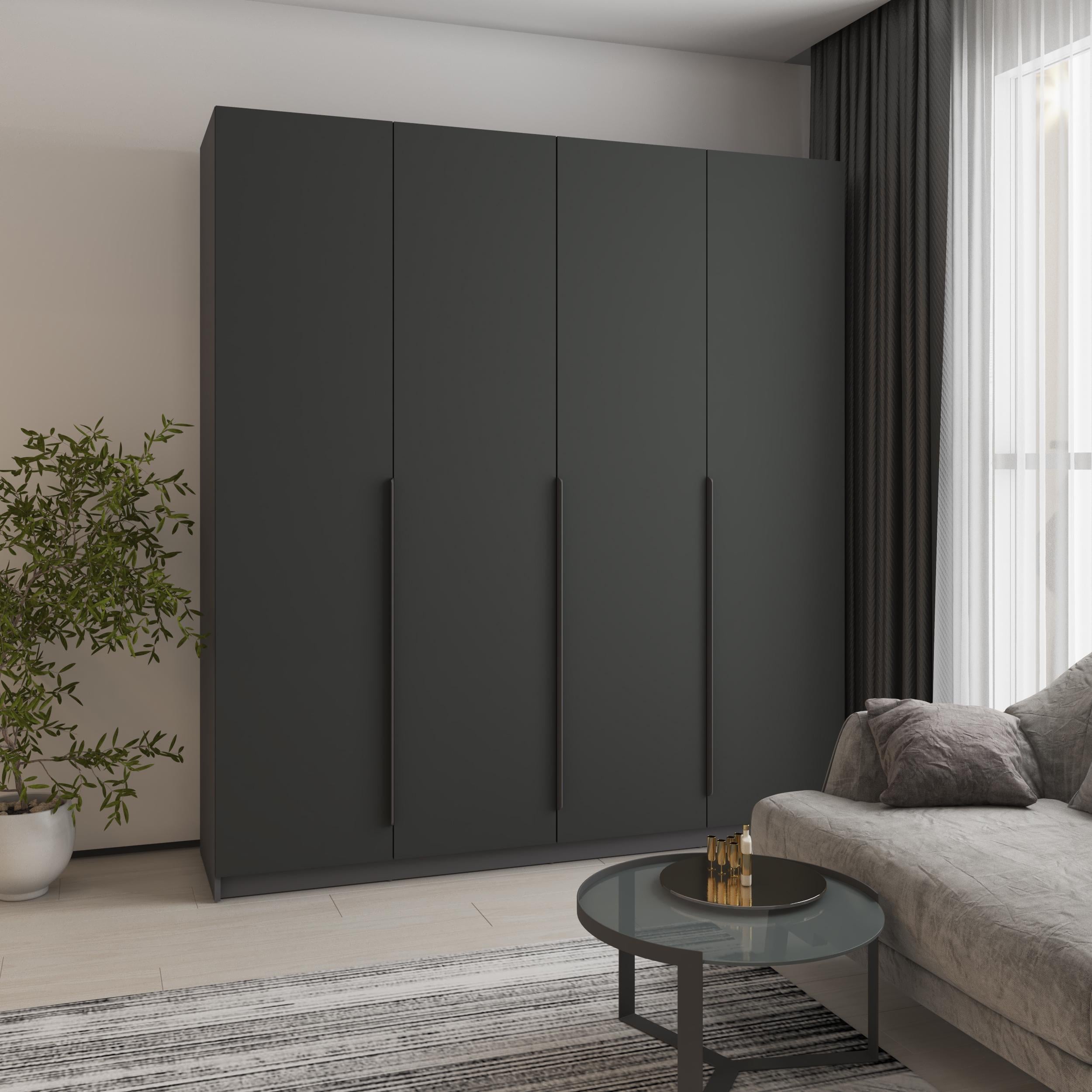 Шкаф 4-дверный MebelStar Оскар МДФ Ultra Mat BL-B дополнительная штанга 200x52x220 см Антрацит/Антрацит (MBS-5789)