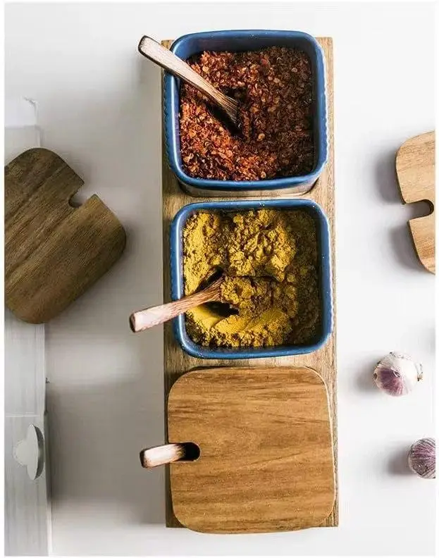 Набір керамічних ємностей з кришками для сипучих 3 шт. на підставці Синій (70007) - фото 4 Набір керамічних ємностей з кришками для сипучих 3 шт. на підставці Синій (70007) - фото 4