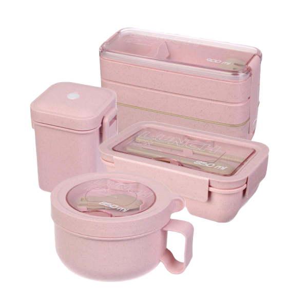 Ланчбокс из экопластика 900/850/850/600 мл 4 шт. Pink (с830)