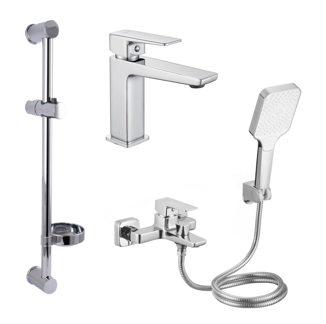 Комплект смесителей Lidz Orion для ванной 3в1 умывальник/ванная/душевая стойка с ручным душем Хром (SL111D/48093)