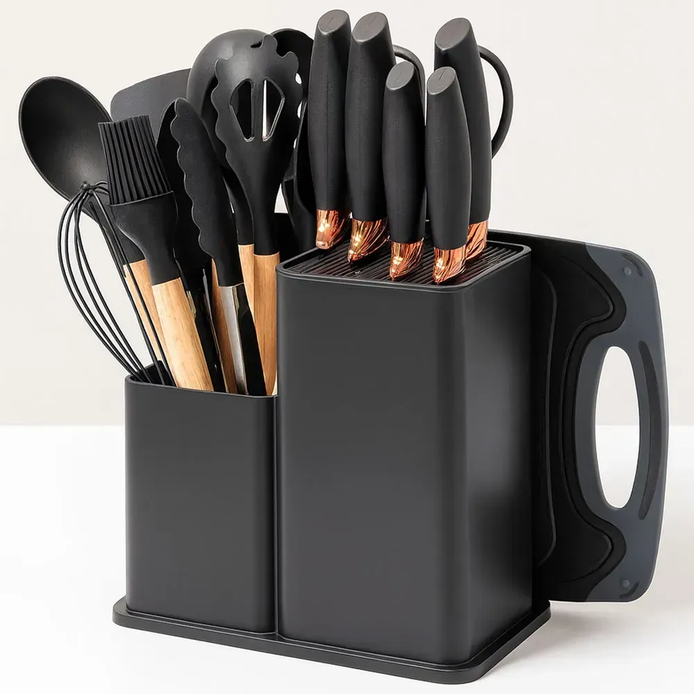 Набор кухонные принадлежности 20в1 с доской и органайзером Черный
