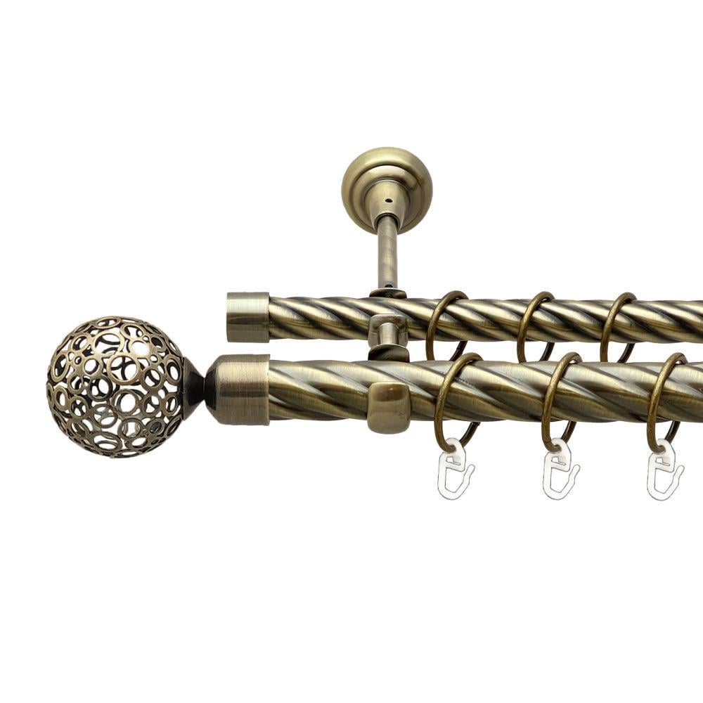 Карниз металлический Orvit Савона двухрядный открытый/скрученная труба/кольцо металлическое Антик 25/19 мм 300 см (00-00017916)