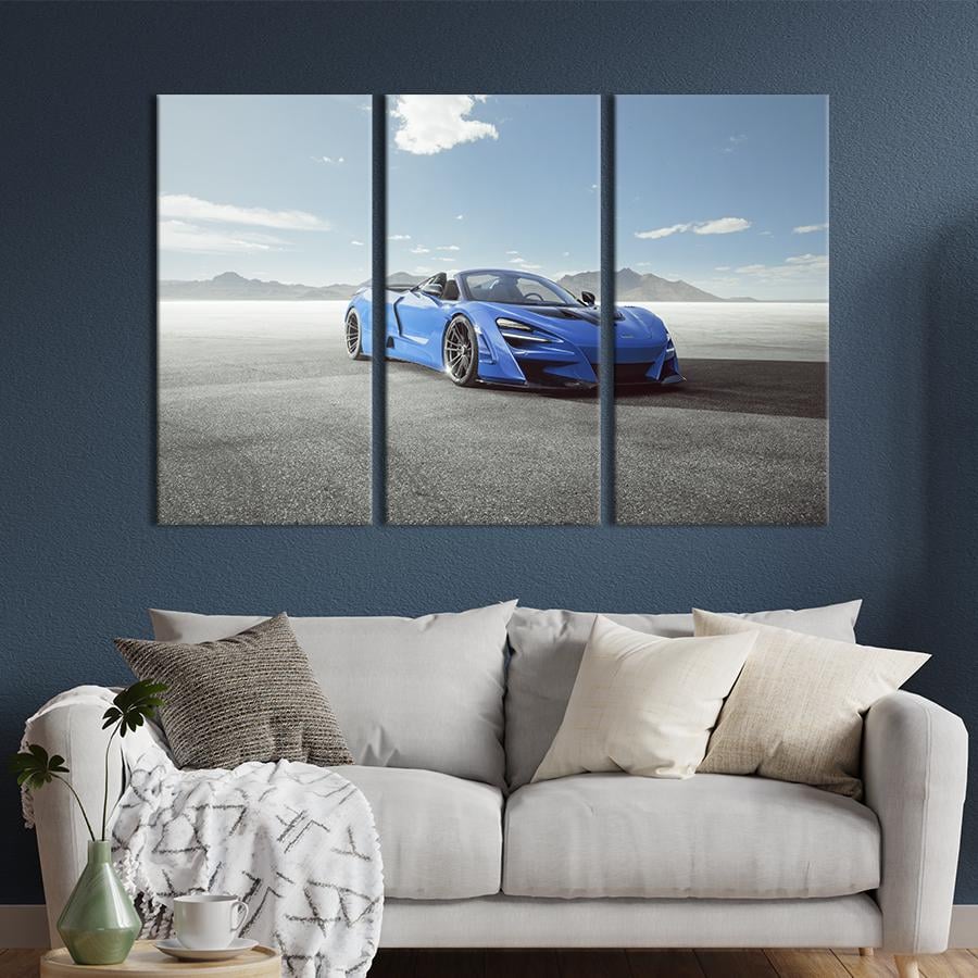 Картина на холсте триптих Голубая McLaren 720S Spider 128x81 см (1267-31)