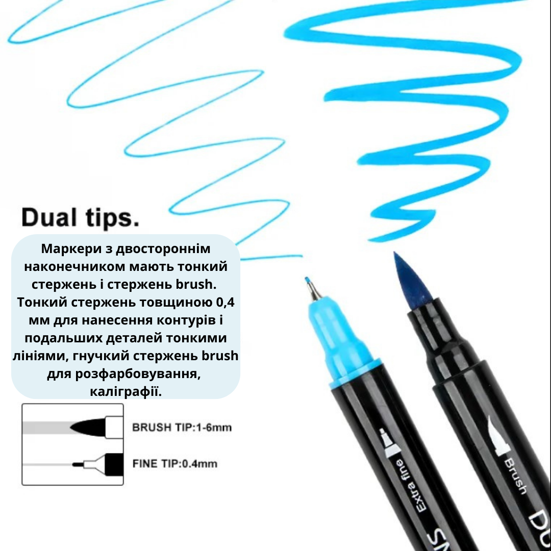 Маркери двосторонні акварельні Mobee на водній основі 36 кольорів в тубусі - фото 3