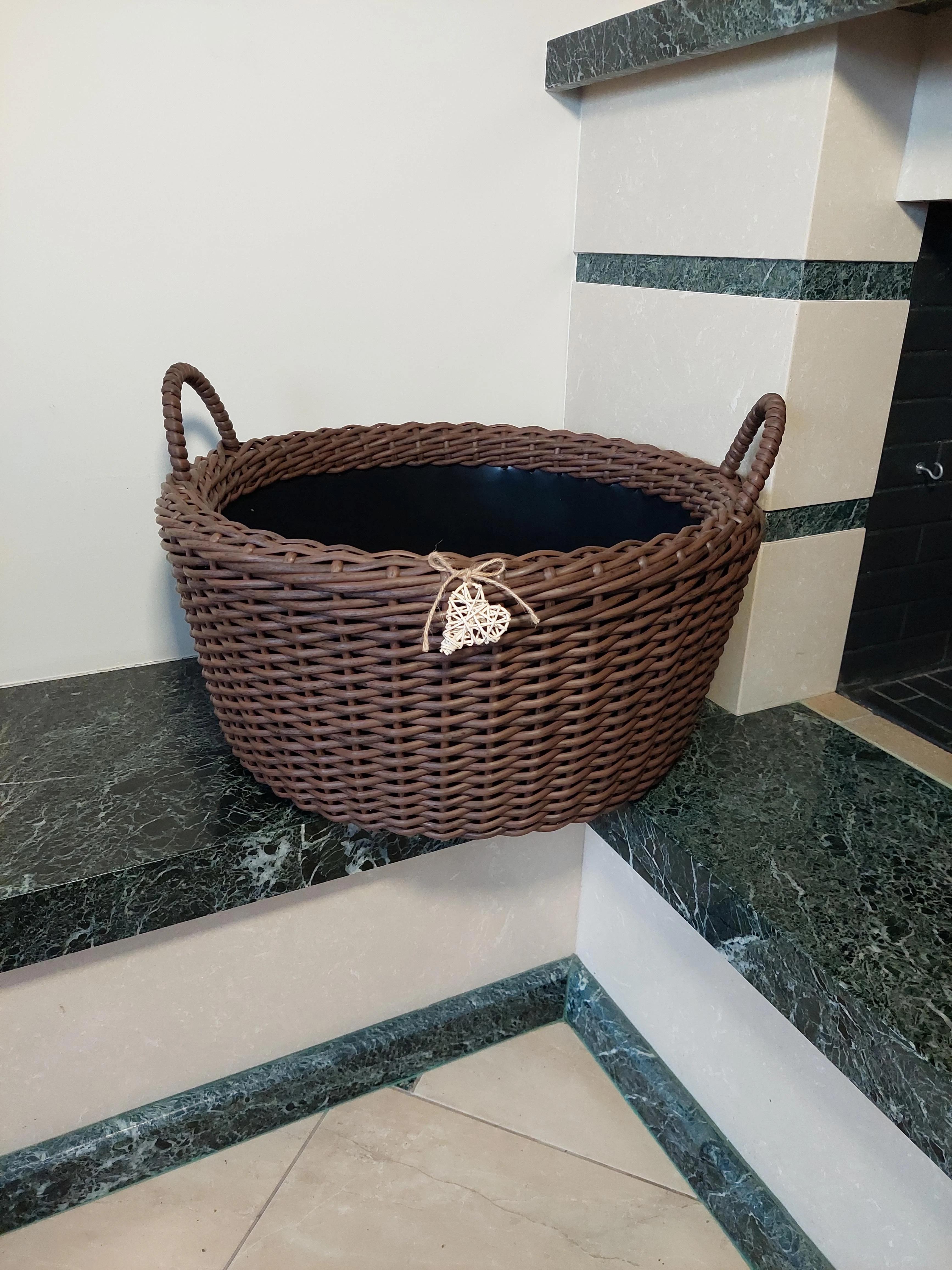 Корзина с ручками для дров из искусственного ротанга ручной работы 45 л Коричневый (133008) - фото 2