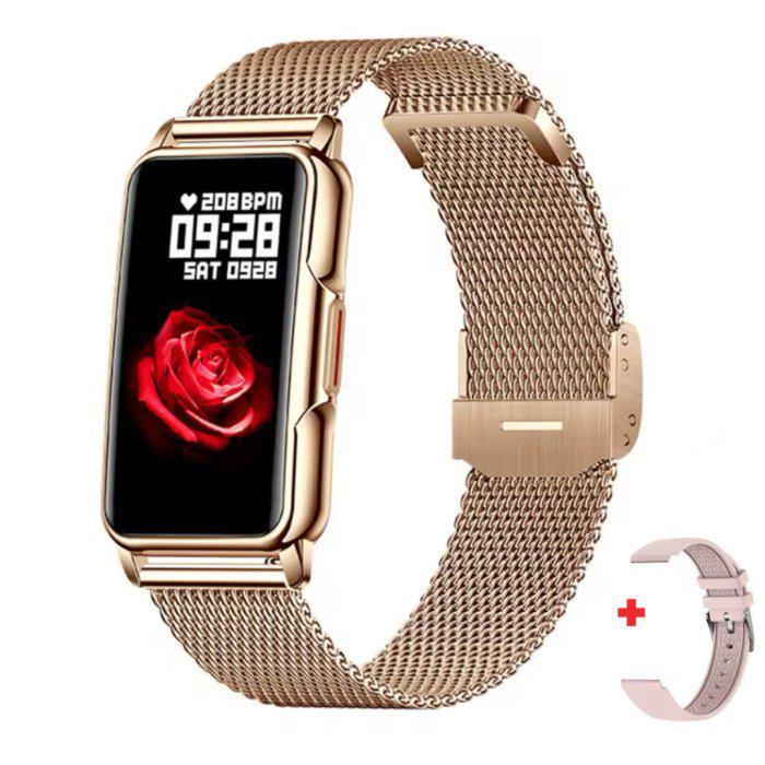 Смарт-часы женские Smart Mioband Nano+ 2 ремешки из стали 21,5 см Золотой (150-96-1634)