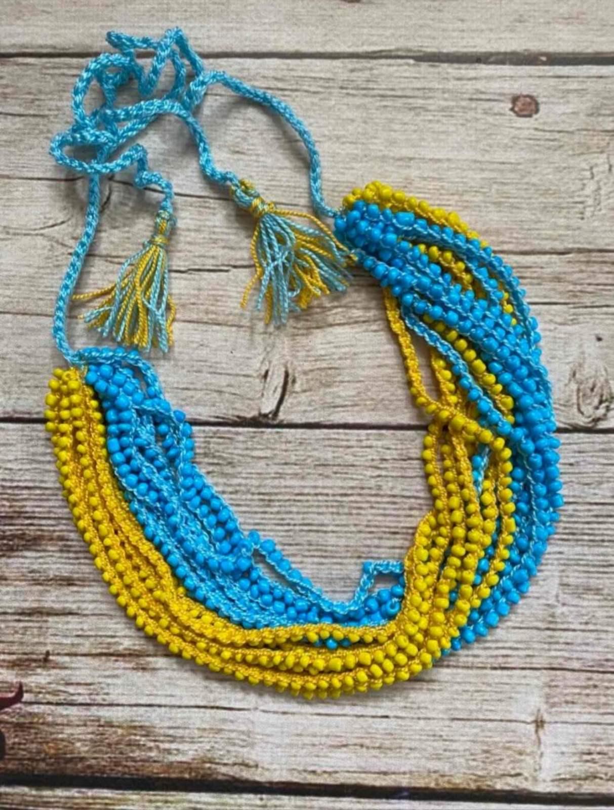 Намисто з бісеру ручної роботи Блакитно-жовтий (28444541)