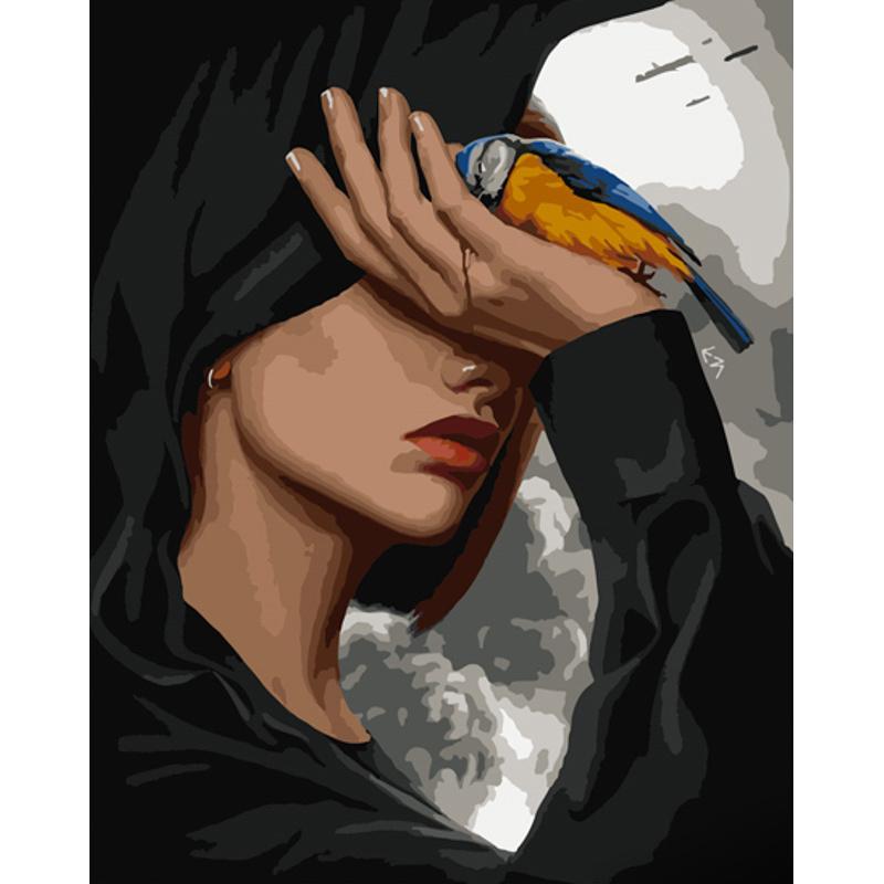 Картина за номерами Strateg Преміум Пташка в руці 40x50 см (GS815)