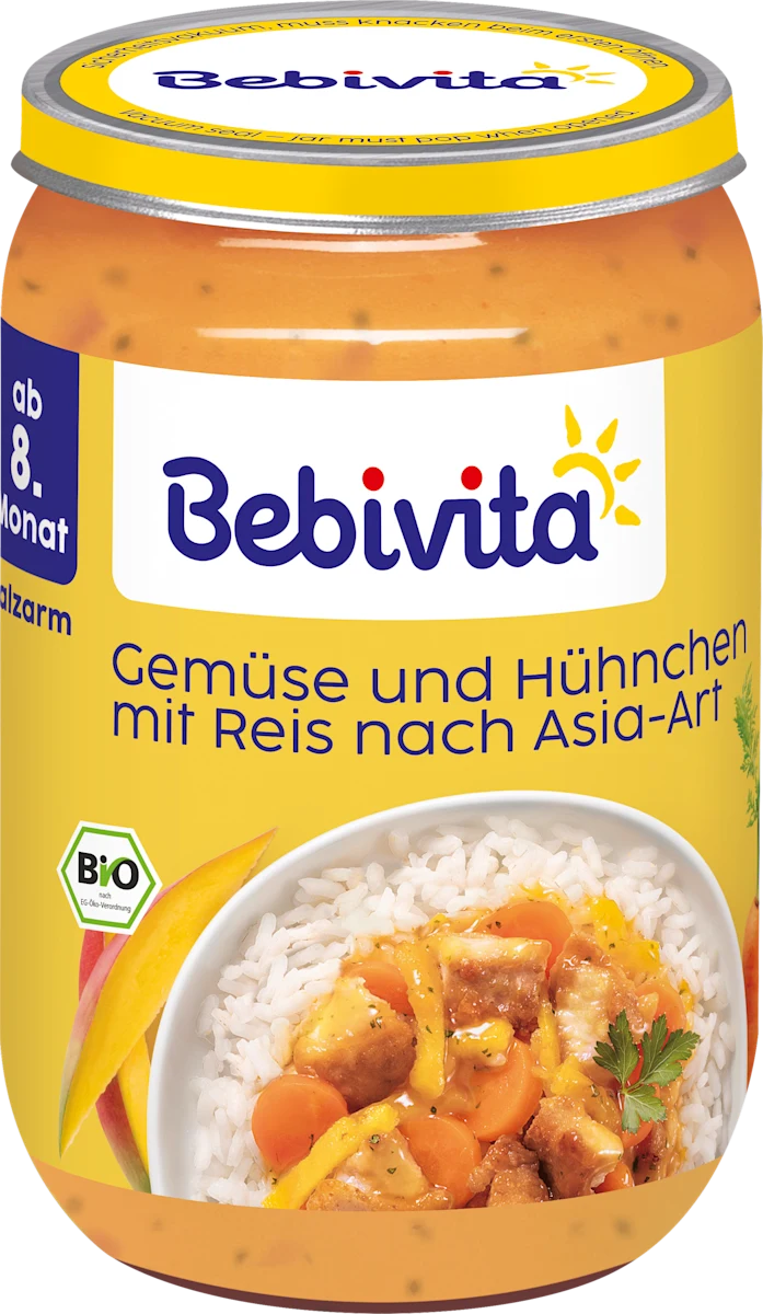 Готовый обед Bebivita Рис с овощами, курицей и манго для детей с 8 месяцев 220 г (2939328584)