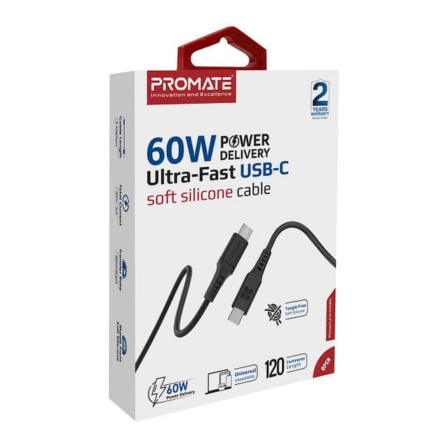 Кабель Promate PowerLink-CC120 USB-C to USB-C 60 Вт Power Delivery 1,2 м Black - фото 7