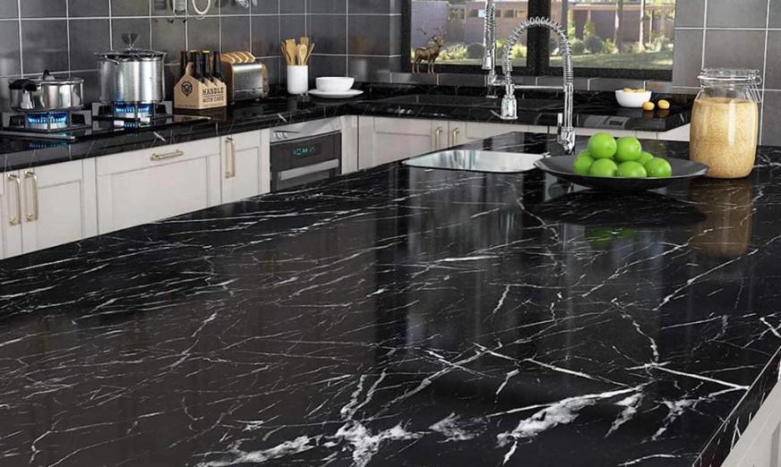 Самоклеящаяся пленка кухонная для поверхностей 5x0,6 м Черный мрамор (7453)