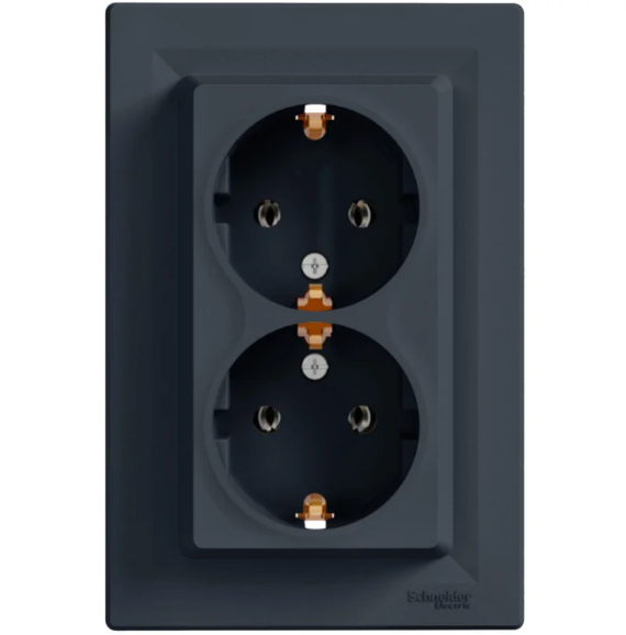 Розетка двойная Schneider Asfora с заземлением Антрацит (27675492)