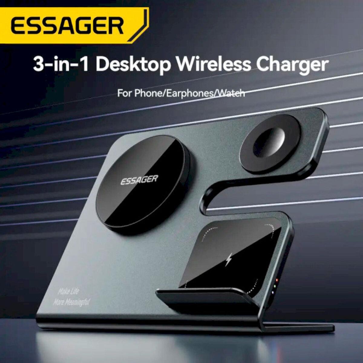 Зарядное устройство беспроводное Essager Ruicheng Desktop magnetic suction three in one wireless charging 15W Black (EWXZM-RC0G-Z) - фото 2 Зарядное устройство беспроводное Essager Ruicheng Desktop magnetic suction three in one wireless charging 15W Black (EWXZM-RC0G-Z) - фото 2