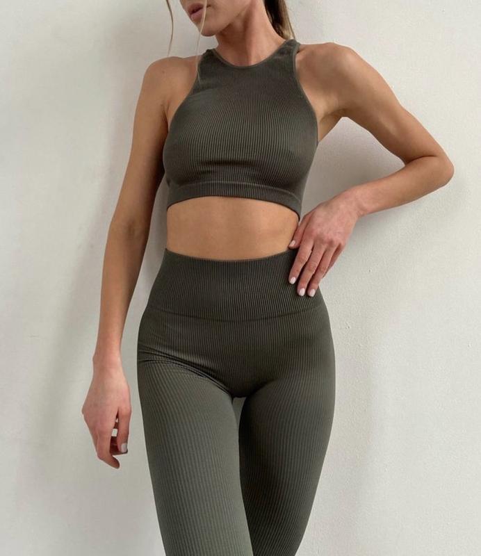 Легінси жіночі Giulia Leggings Rib безшовнів рубчик з моделюючим швом ззаду L/XL Зелений