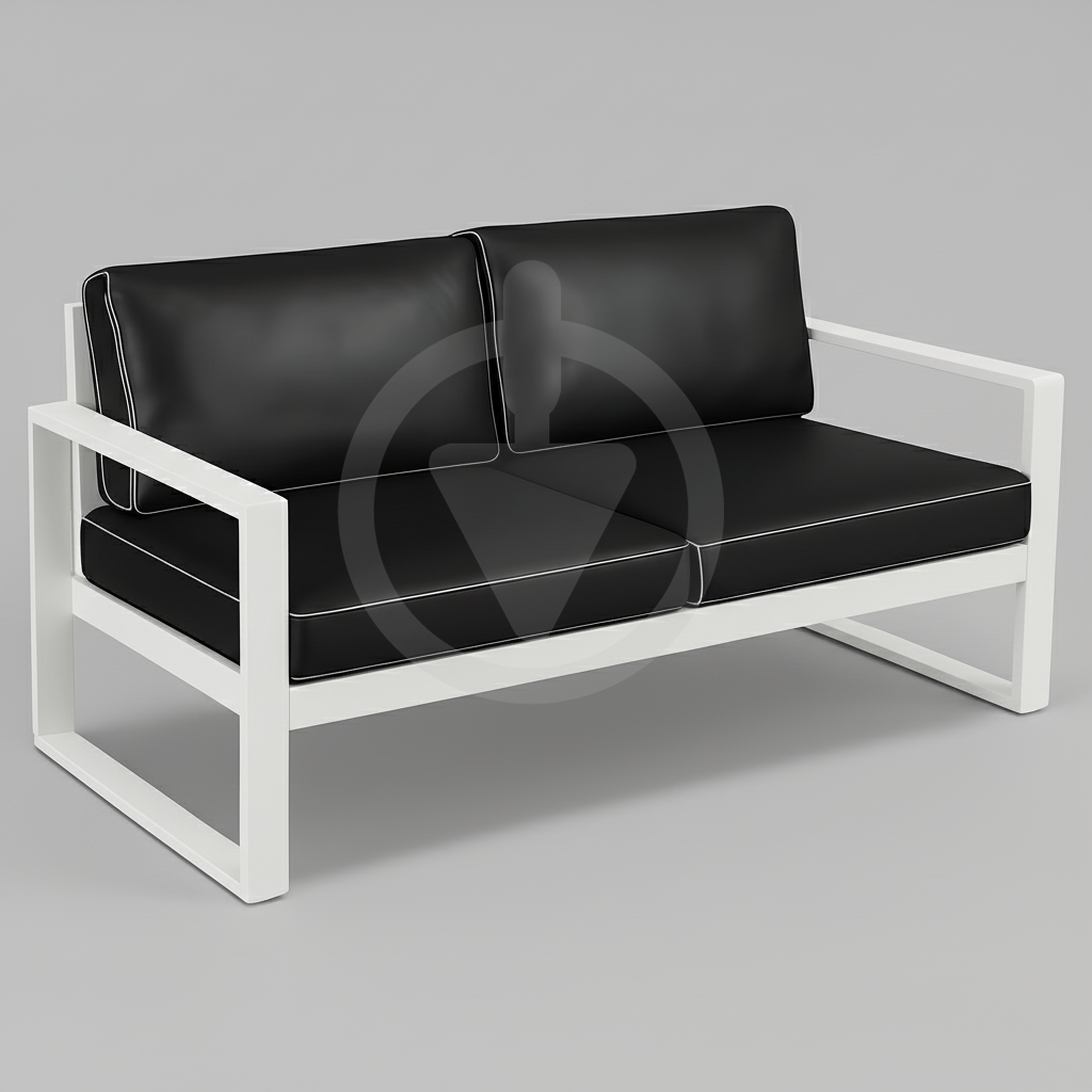 Диван металлический AVVS tech Бостон уличный лофт с подлокотниками экокожа 160 см Черный/Белый (30067105)