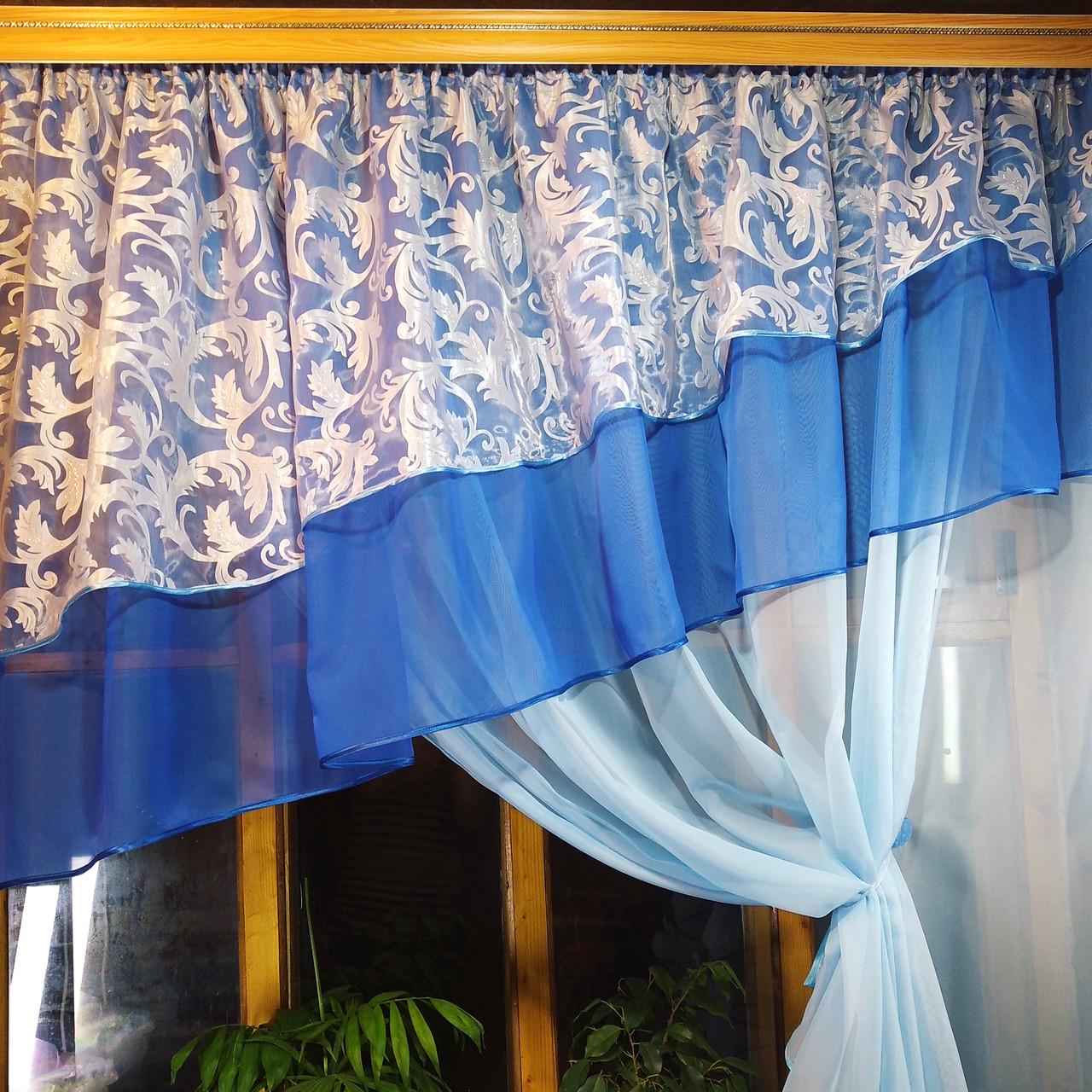 Занавеска кухонная Алия вензель Голубой/Синий - фото 6 Занавеска кухонная Алия вензель Голубой/Синий - фото 6
