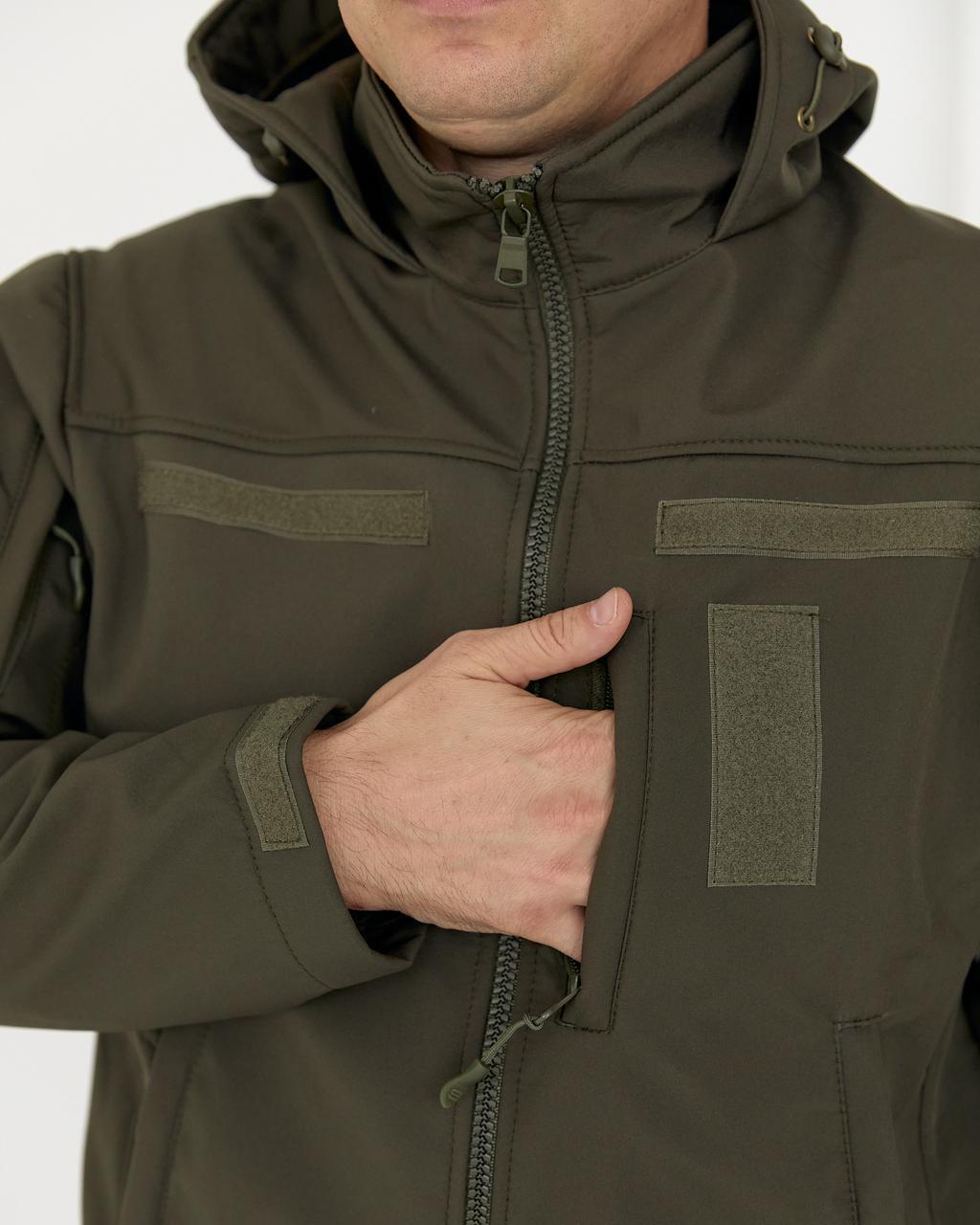 Куртка чоловіча Softshell на флісі з капюшоном р. 60 Олива - фото 4 Куртка чоловіча Softshell на флісі з капюшоном р. 60 Олива - фото 4