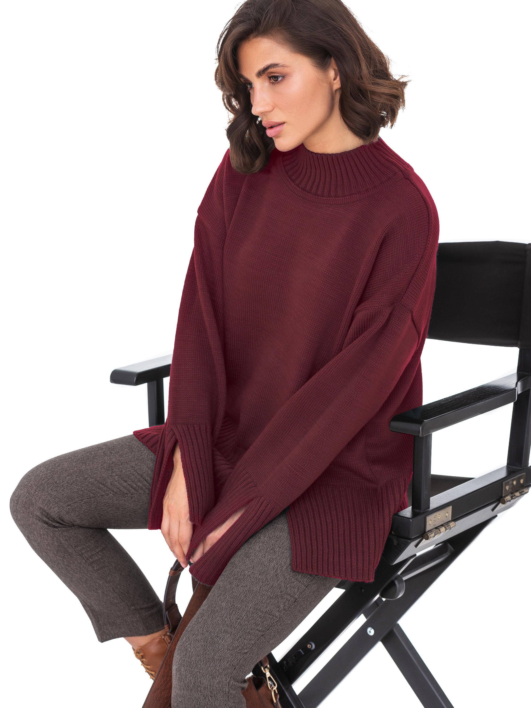 Свитер вязаный SVTR с разрезами р. 44-52 Бордо (555) - фото 4 Свитер вязаный SVTR с разрезами р. 44-52 Бордо (555) - фото 4