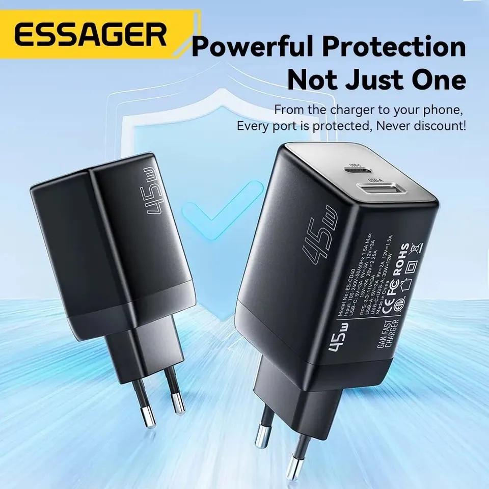 Зарядное устройство сетевое Essager 45W GaN PD USB-C/USB-A (25397397) - фото 6 Зарядное устройство сетевое Essager 45W GaN PD USB-C/USB-A (25397397) - фото 6