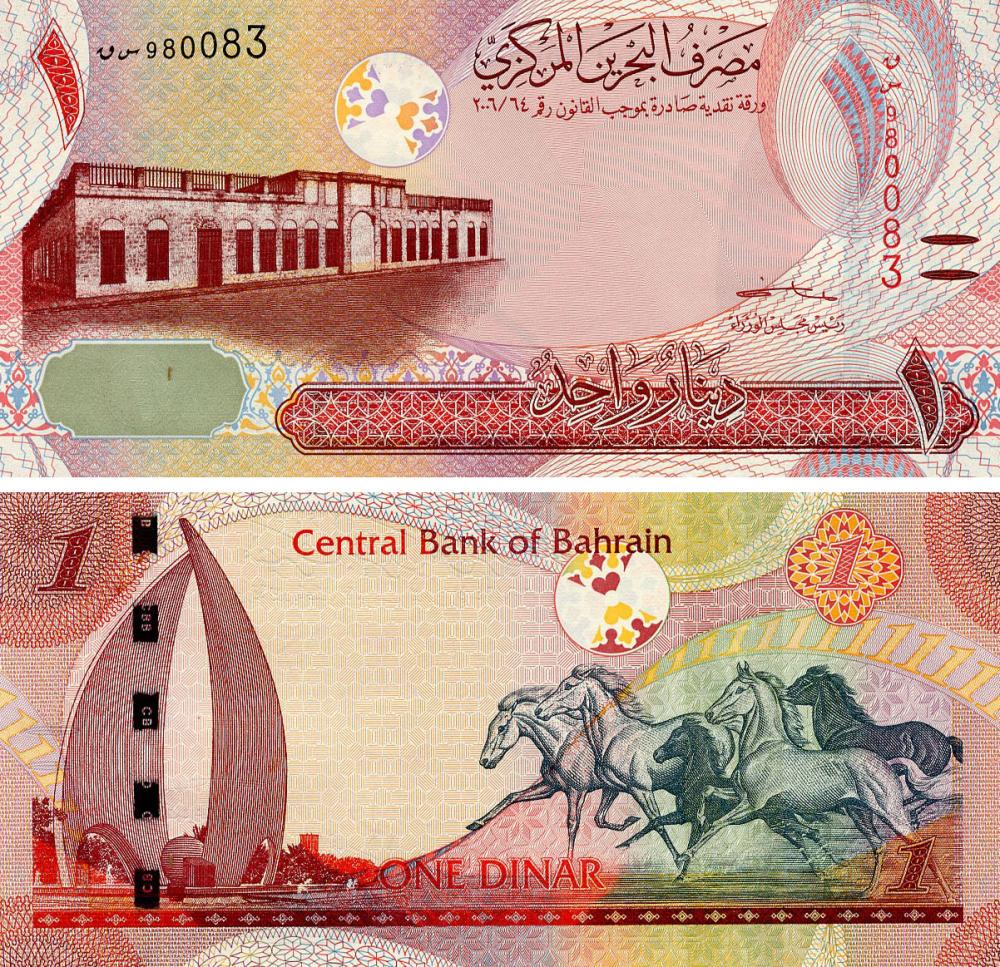 Коллекционная банкнота Бахрейн 1 динар 2023 UNC Лошади Лошади P31 (Б21499)