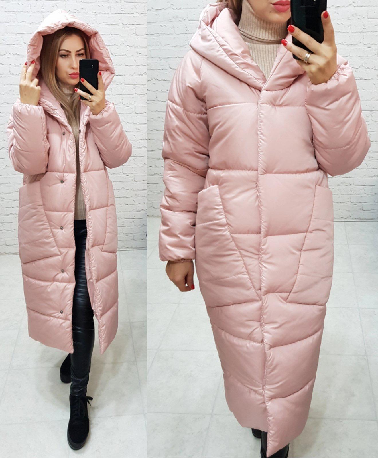 Пуховик объемный супер длинный Аiza А500 р. 54-56 Розовый - фото 15