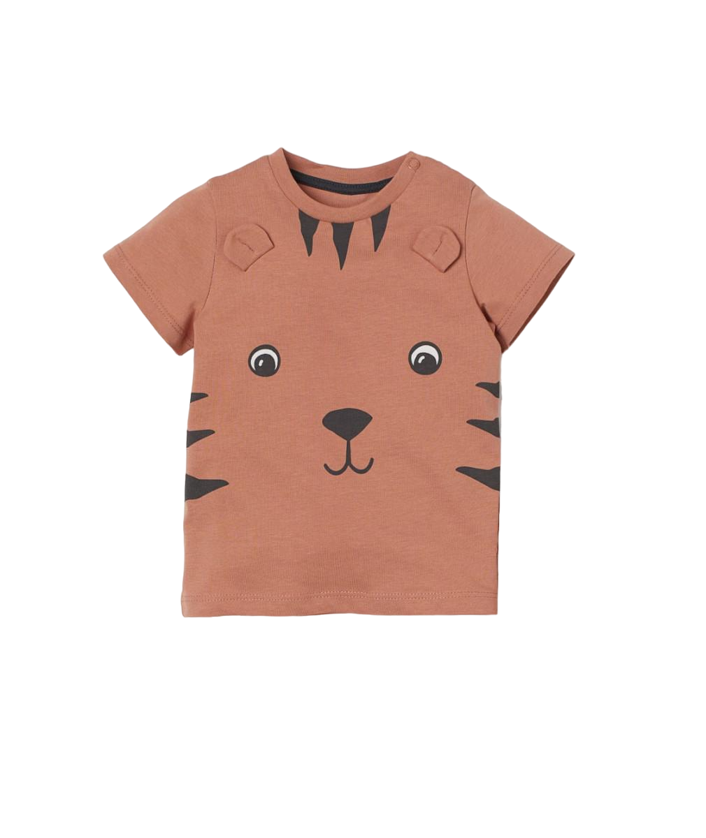 Футболка бавовняна для хлопчика H&M 0840990 з принтом 074 см 6-9 місяців Коричневий (75579)