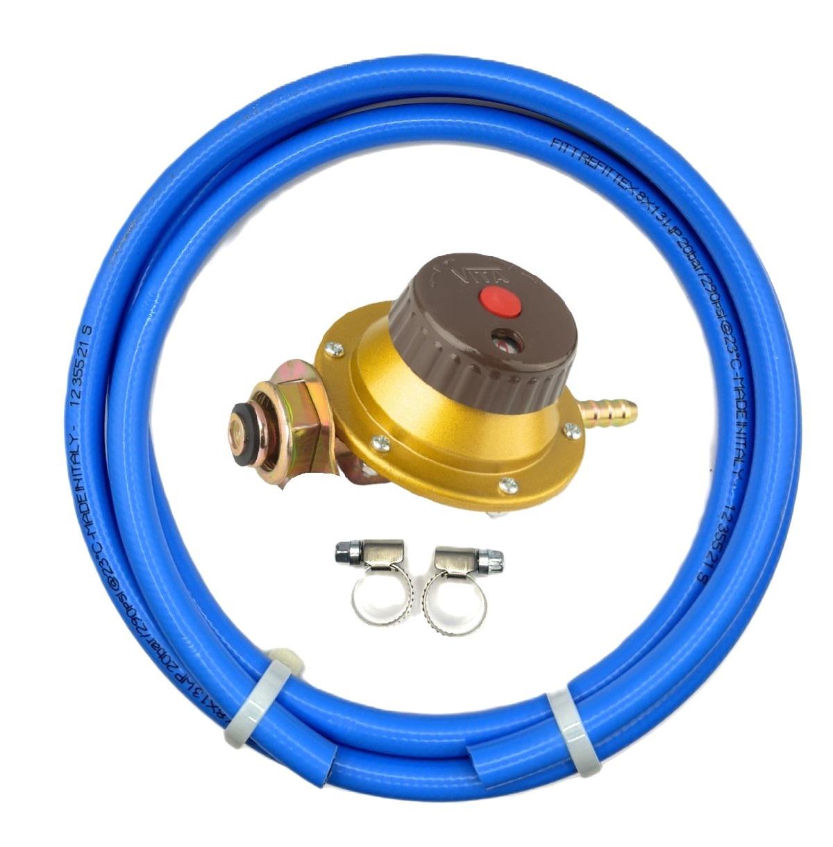 Комплект для подключения к газовому баллону редуктор с ручной регулировкой/шланг Flex Italy 2 м/хомута (8064) Комплект для подключения к газовому баллону редуктор с ручной регулировкой/шланг Flex Italy 2 м/хомута (8064)