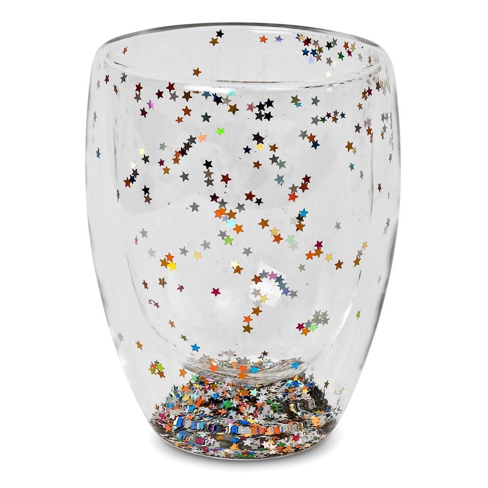Стакан Stars R32708 двойная стенка стеклянная с блестками 350 мл Прозрачный (631735)