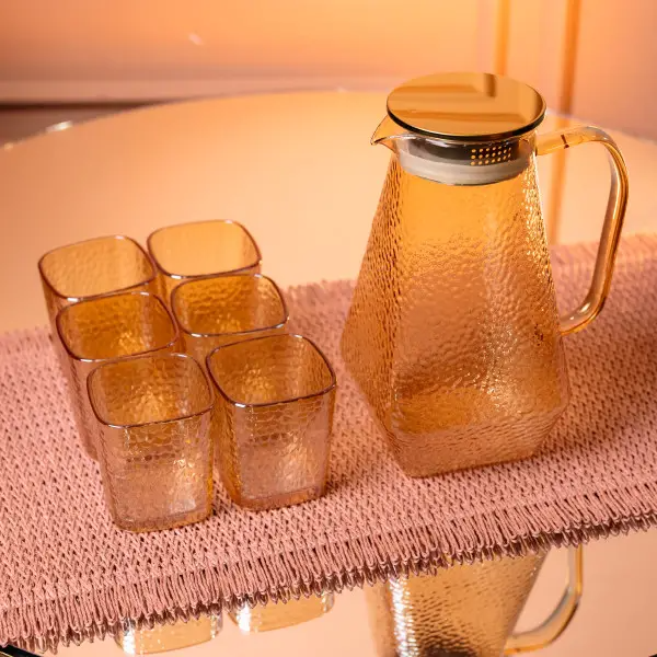 Набір глечик зі склянками фактурні 1,8/0,2 л Бурштиновий - фото 5