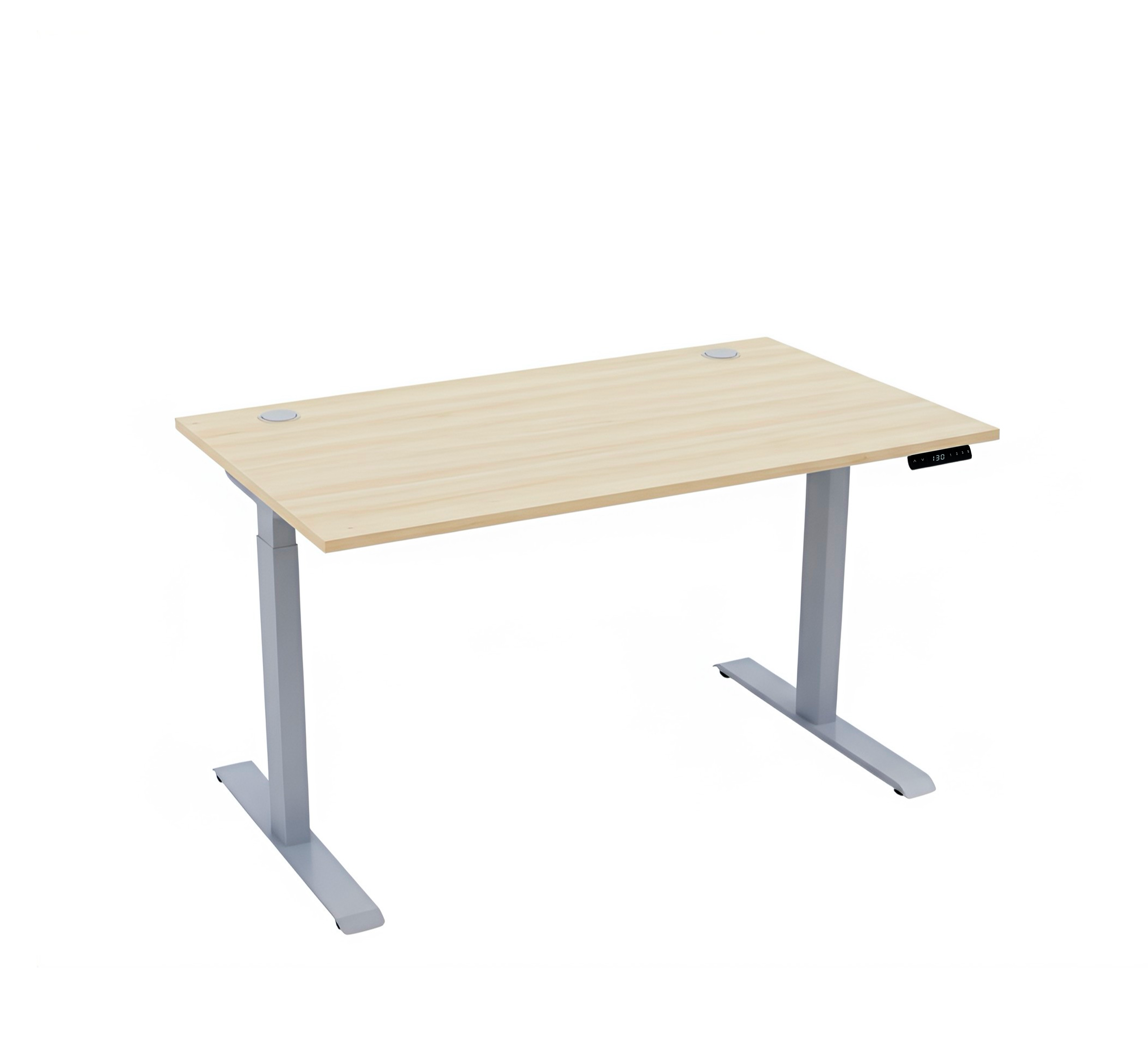 Компьютерный стол с регулировкой высоты Almant двухмоторный 2-ступенчатый с двумя заглушками Серый/Бук Артизан перламутровый (69903СерБап)