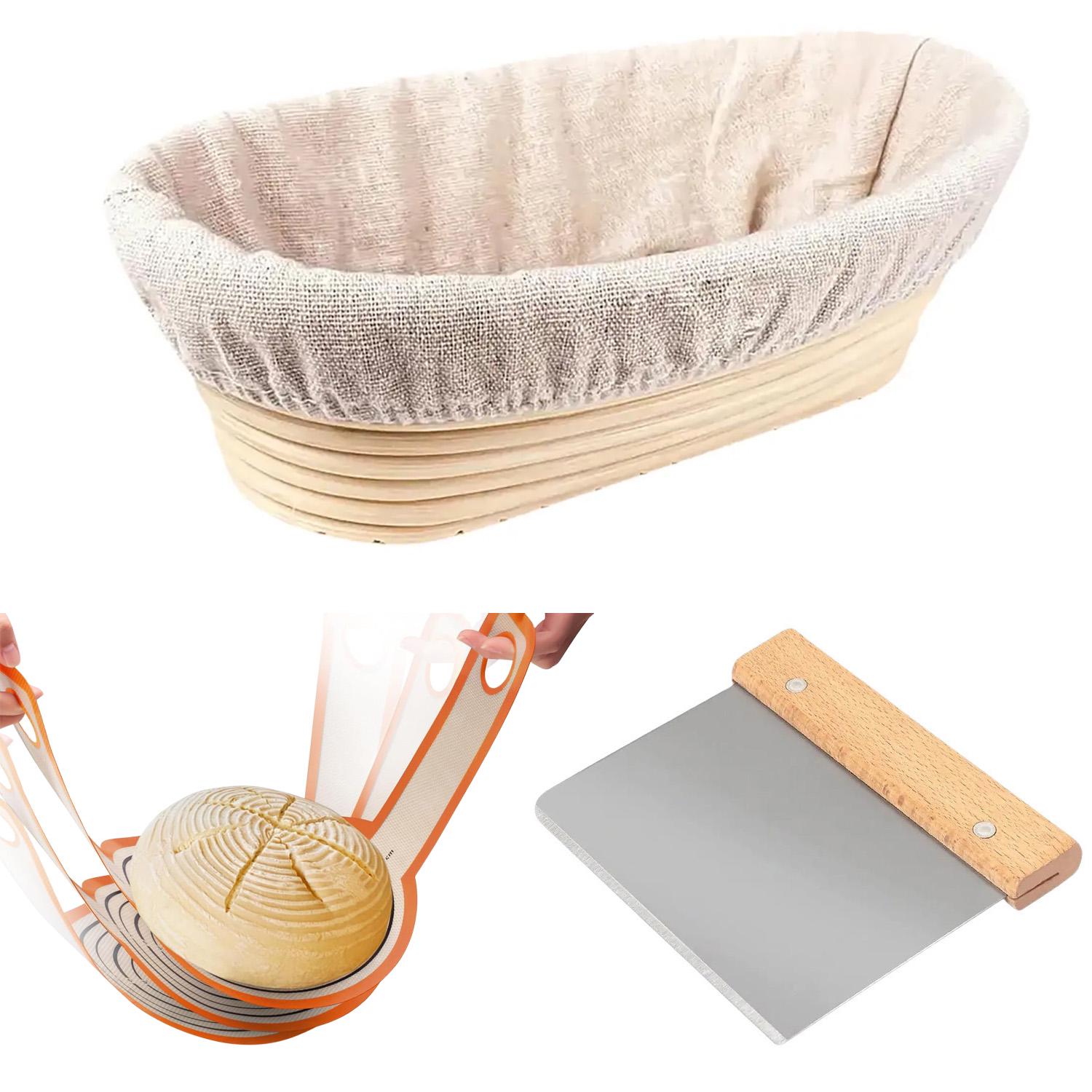 Набор для выпечки хлеба с овальной корзинкой для расстояния из ротанга и чехлом/ковриком-слингом/шпателем (87929) Набор для выпечки хлеба с овальной корзинкой для расстояния из ротанга и чехлом/ковриком-слингом/шпателем (87929)
