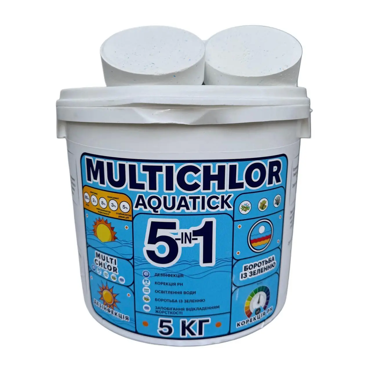 Химия для бассейна Aquatick MultiChlor 5 в 1-5 кг 200 г/шт. (27282667) - фото 2