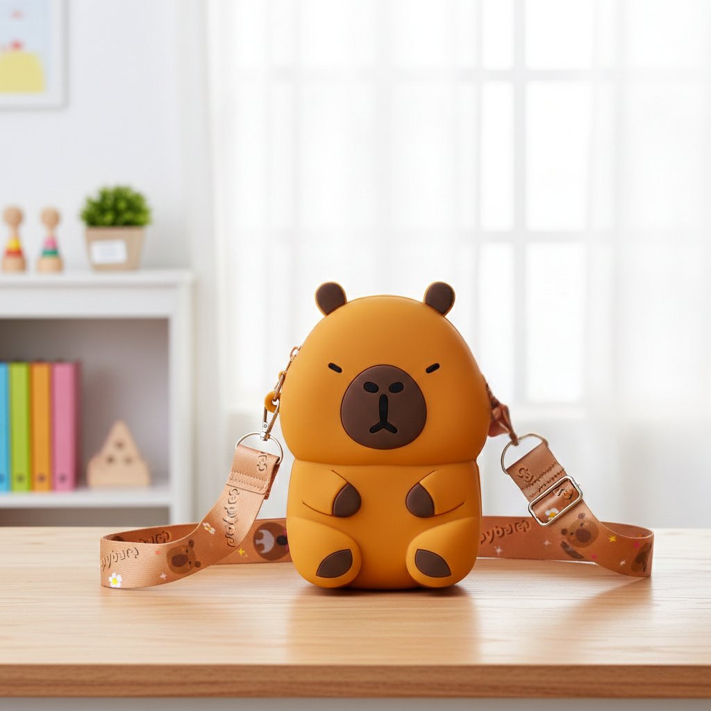 Сумка детская силиконовая через плечо на молнии Капибара 13х9х3 см Коричневый (HP-55-3BR)