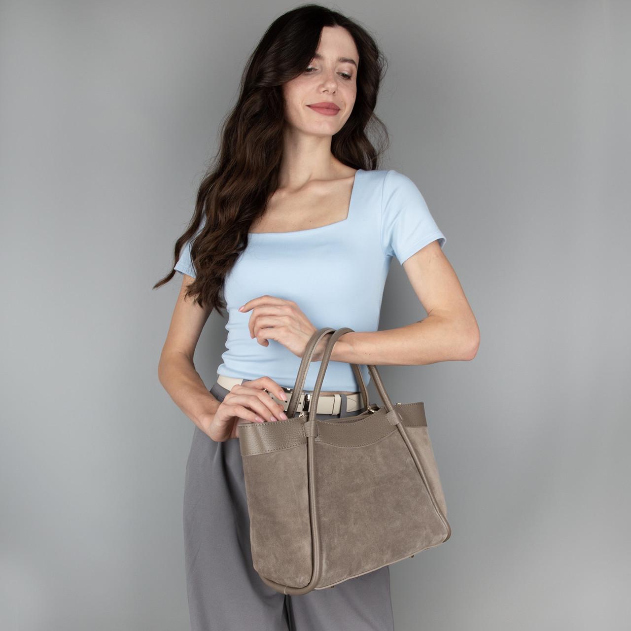 Сумка женская Virginia Conti замшевая с 2 ручками Темный тауп (04027) - фото 2 Сумка женская Virginia Conti замшевая с 2 ручками Темный тауп (04027) - фото 2