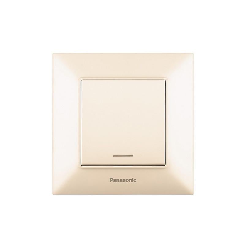 Вимикач одноклавішний Panasonic Arkedia Slim з підсвічуванням та рамкою ABS кремовий (WNTC00022BG-UA1)