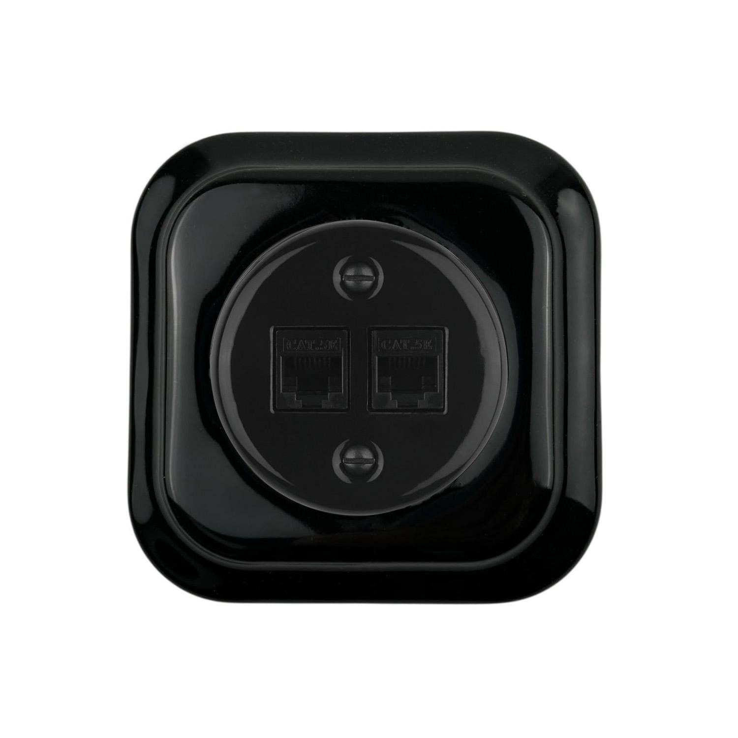 Розетка керамическая скрытого монтажа компьютерная с квадратной рамкой Черный