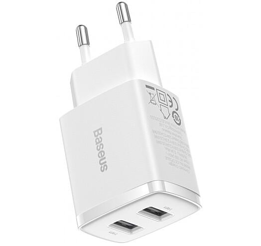 Зарядний пристрій Baseus Compact 2xUSB 10,5 W 2,1 A White (CCXJ010202) - фото 3