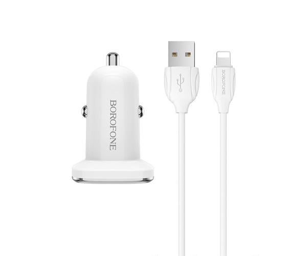 Зарядний пристрій автомобільний Borofone BZ12 2USB 2,4A кабель Lightning 2,4A White - фото 4 Зарядний пристрій автомобільний Borofone BZ12 2USB 2,4A кабель Lightning 2,4A White - фото 4