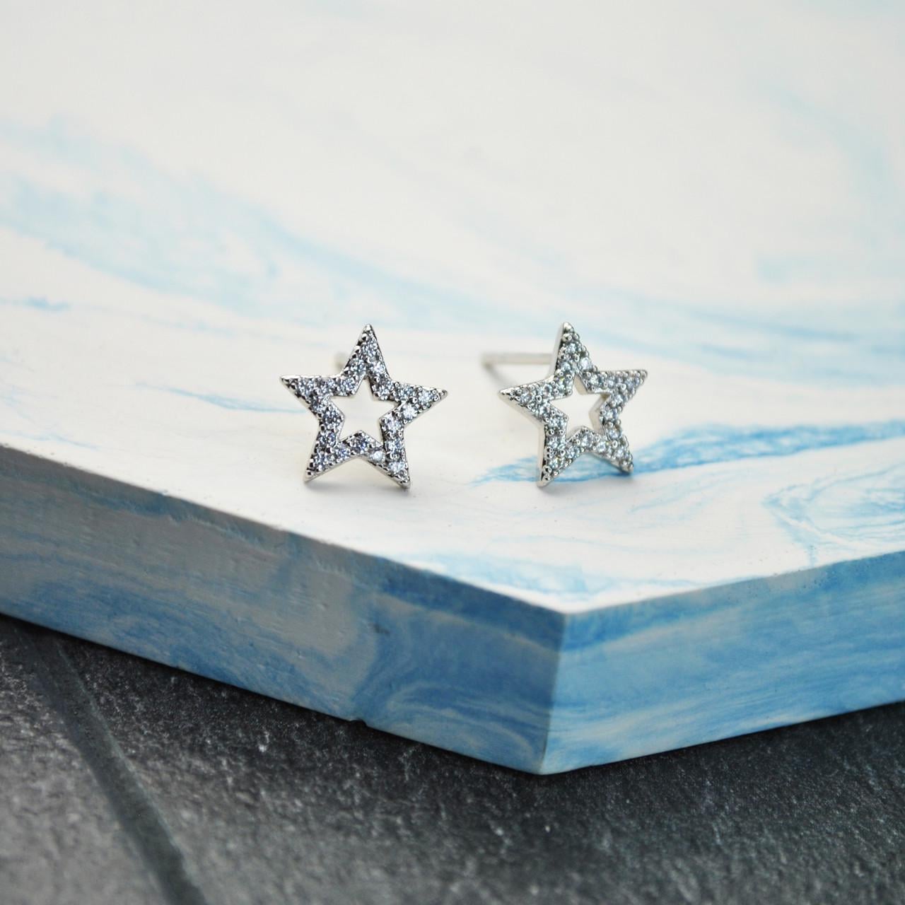 Сережки гвоздики Звезды медицинская сталь родий (x120)