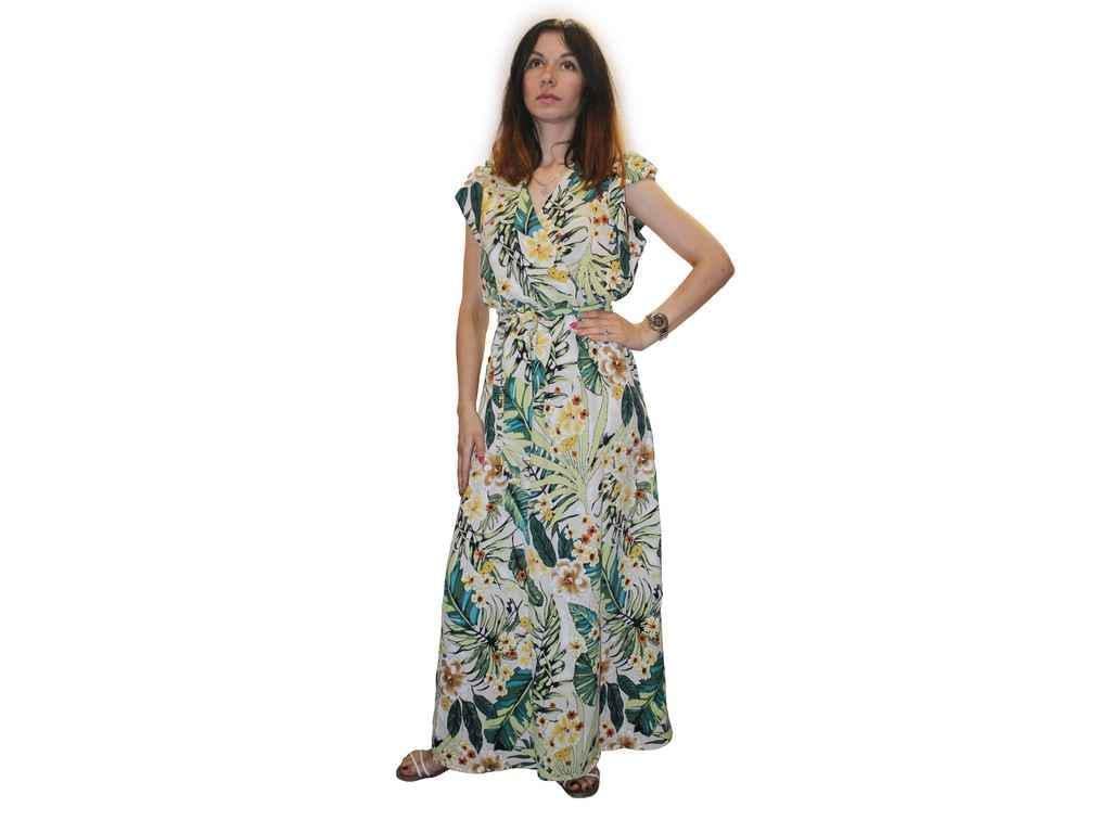 Платье Yasili 8915 пальмы и цветы S/M Желто-белый (641192)