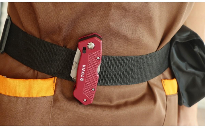 Ніж будівельний складаний Tovia HKA41L з трапецієподібним лезом металевий корпус з фіксацією та кліпсою - фото 4 Ніж будівельний складаний Tovia HKA41L з трапецієподібним лезом металевий корпус з фіксацією та кліпсою - фото 4