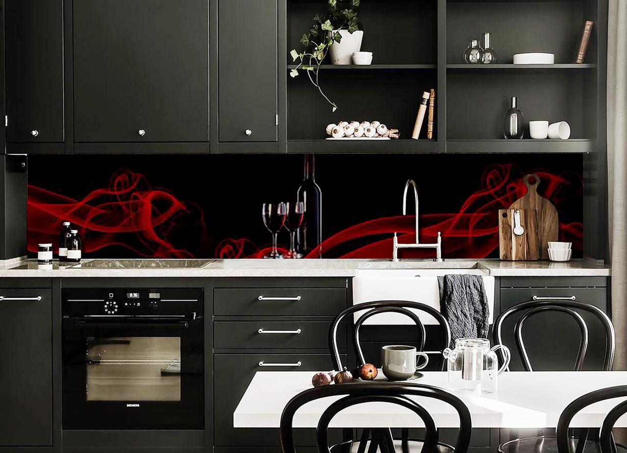 Кухонный фартук Рубиновое вино абстрактные разводы из самоклеющейся виниловой пленки 65х250 см Красный