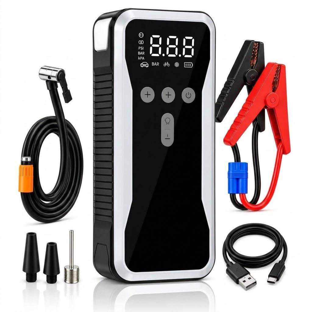 Пуско-зарядное устройство для авто S3 12 В с компрессором/Power Bank 10400 мА·ч цифровой дисплей LED-фонарь SOS (М 17901)