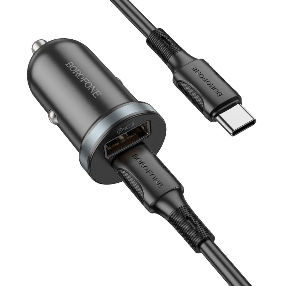 Адаптер автомобильный Borofone BZ22 Scenery dual-port PD30W+QC3,0 Type-C to Type-C Black (601887)