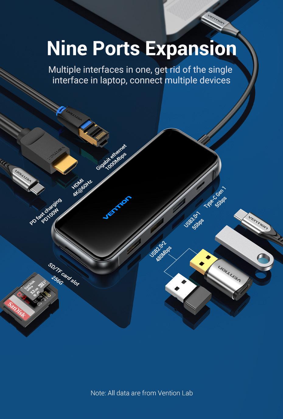 USB-хаб Vention Type-C-USB Чорний (TFHHB) - фото 3 USB-хаб Vention Type-C-USB Чорний (TFHHB) - фото 3